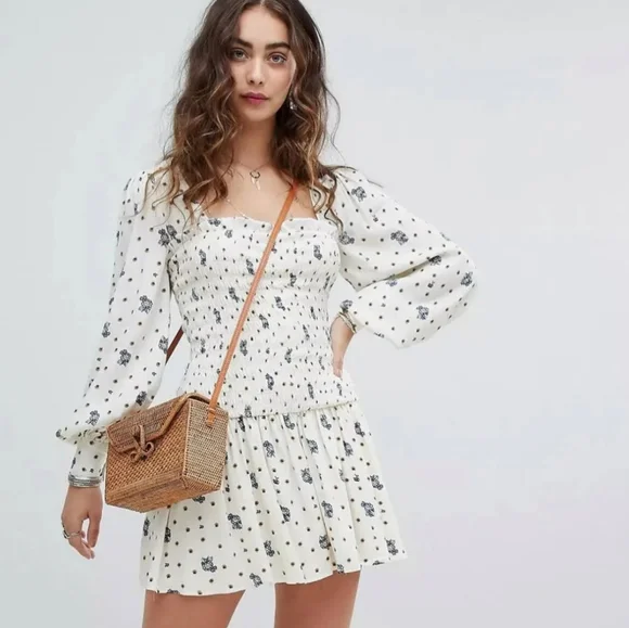 Free People Two Faces Mini Smocked Dress SzS NWOT - Picture 2 of 12